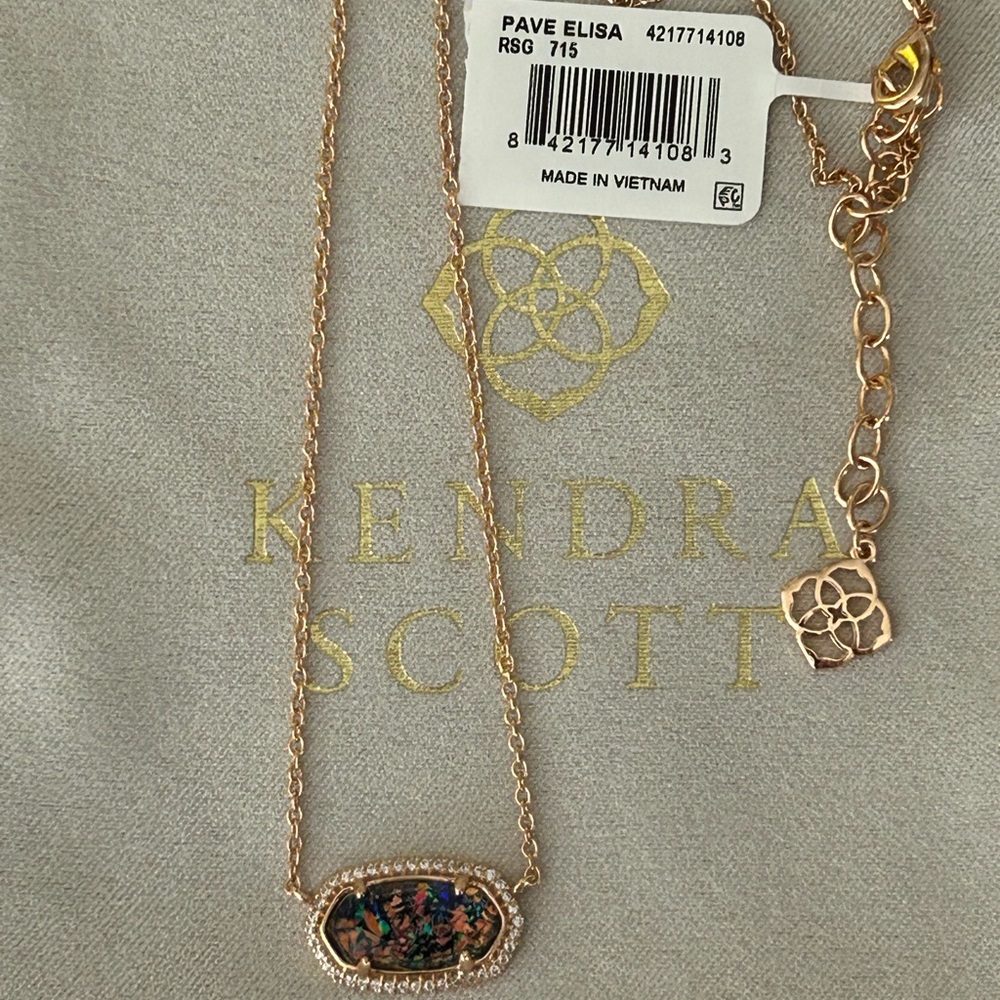 Kendra Scott Luxe Elisa Rose Gold Necklace with Multicolor Stone